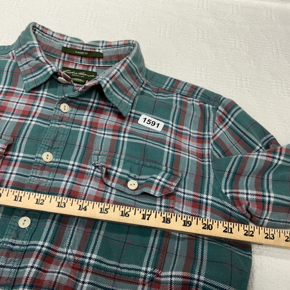 Eddie Bauer Mens Classic Fit Flannel Shirt Large Teal Red Plaid Long Sleeve L - Picture 10 of 10